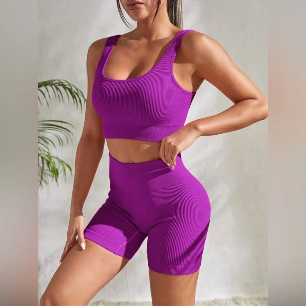 Seamluxe Sport Ribbed Knit Wideband Waist Sports Set Workout Women Set Gym Yoga
